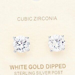 1 LEFT!! WHITE GOLD DIPPED ROUND CUBIC ZIRCONIA STUD EARRINGS